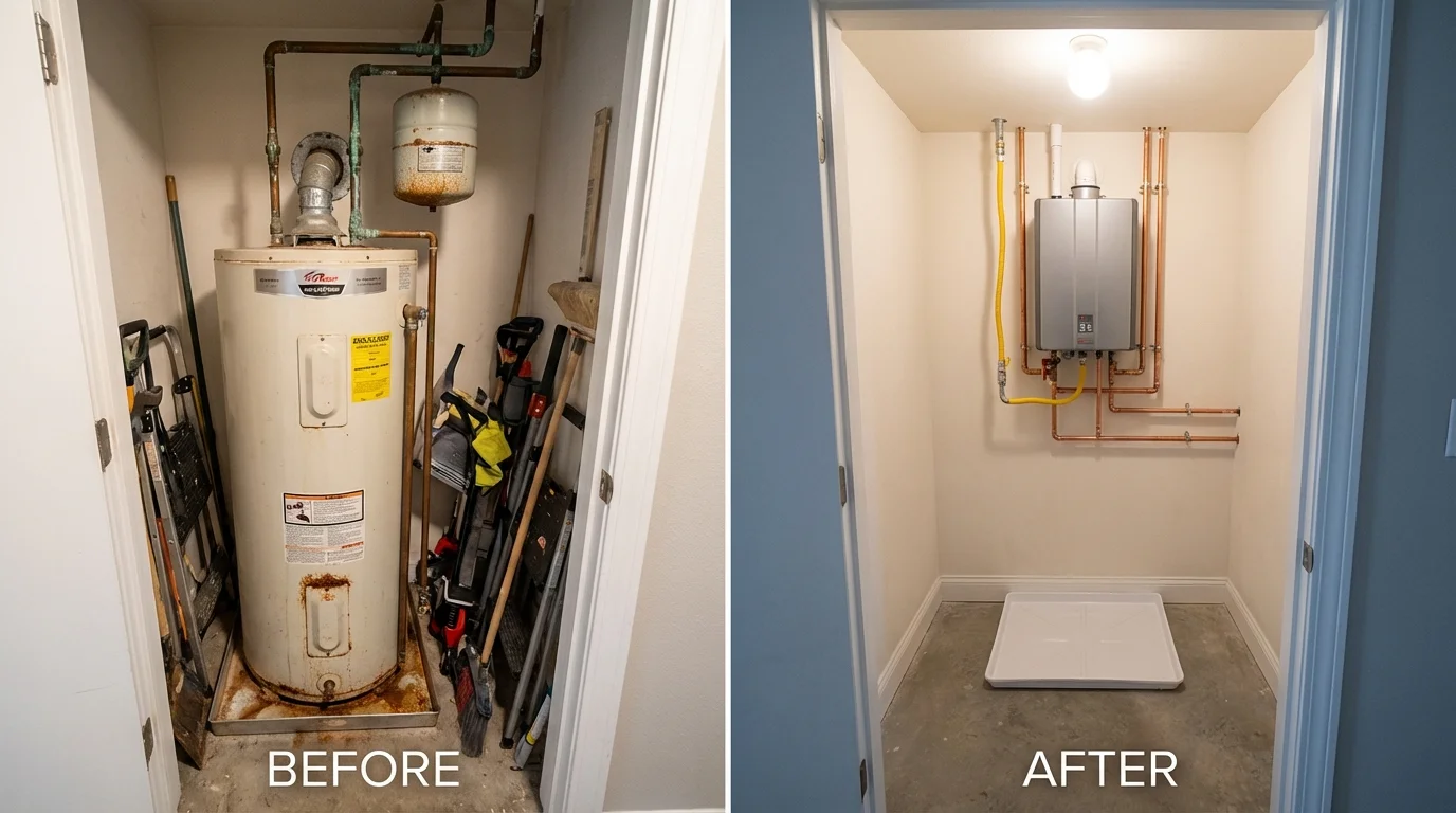 Tank water heater versus wall-mounted tankless unit comparison for Waverly, IA homeowners